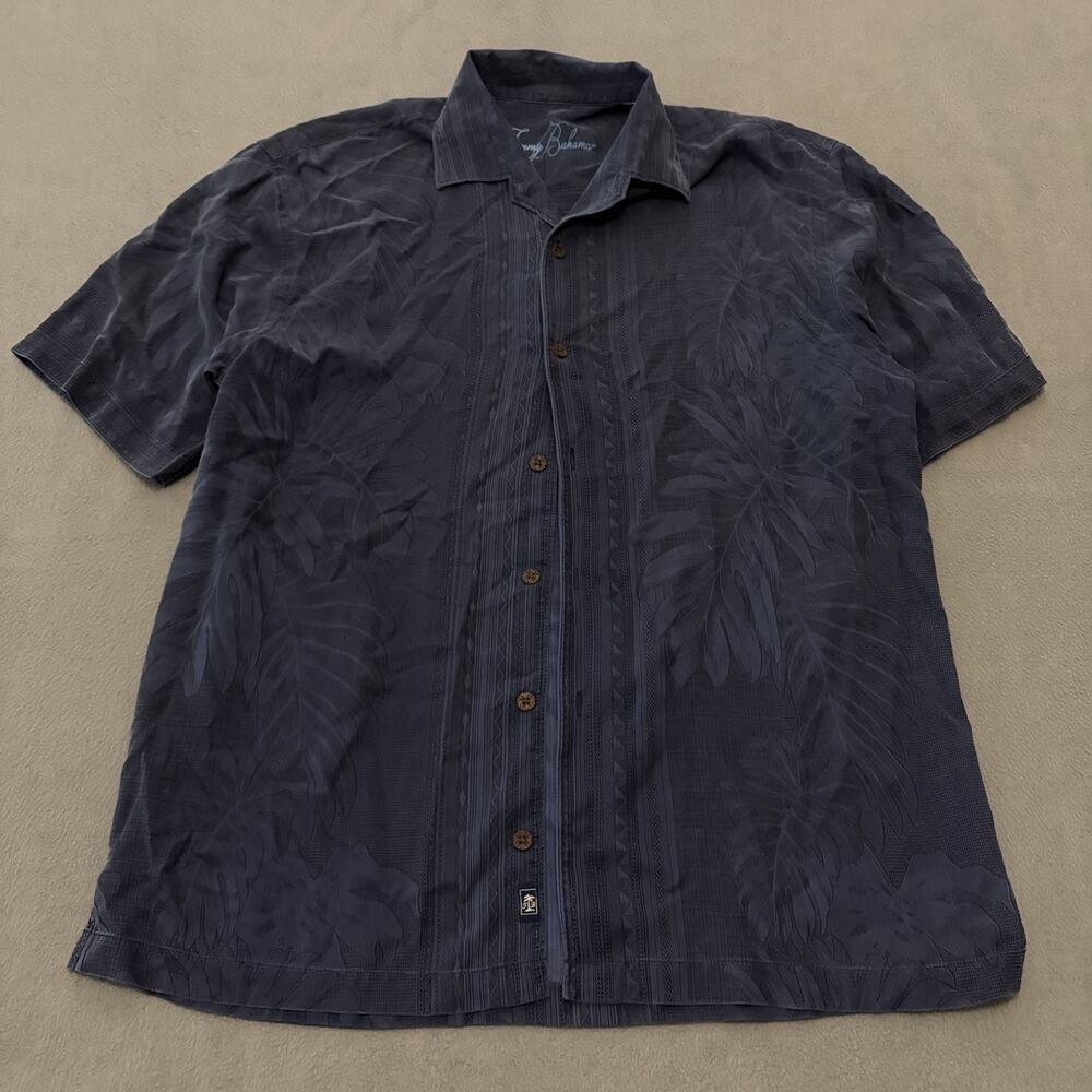 Tommy Bahama Blue Floral Medium Silk Hawaiian Style Shirt
